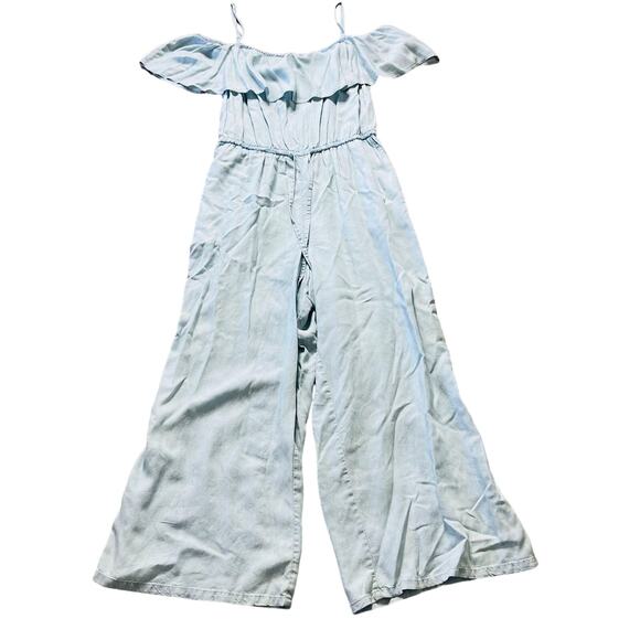 Light Wash Denim Old Navy Casual Off Shoulder Pants Jumpsuit Romper Large - Picture 1 of 4